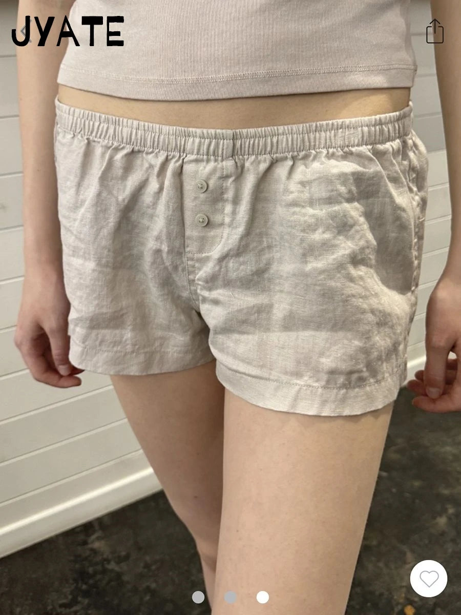 Floral Print Buttons Shorts Pant Women Summer Cotton Simple Elastic High Waist Home Underwear Casual Streetwear Chic Shorts Y2K