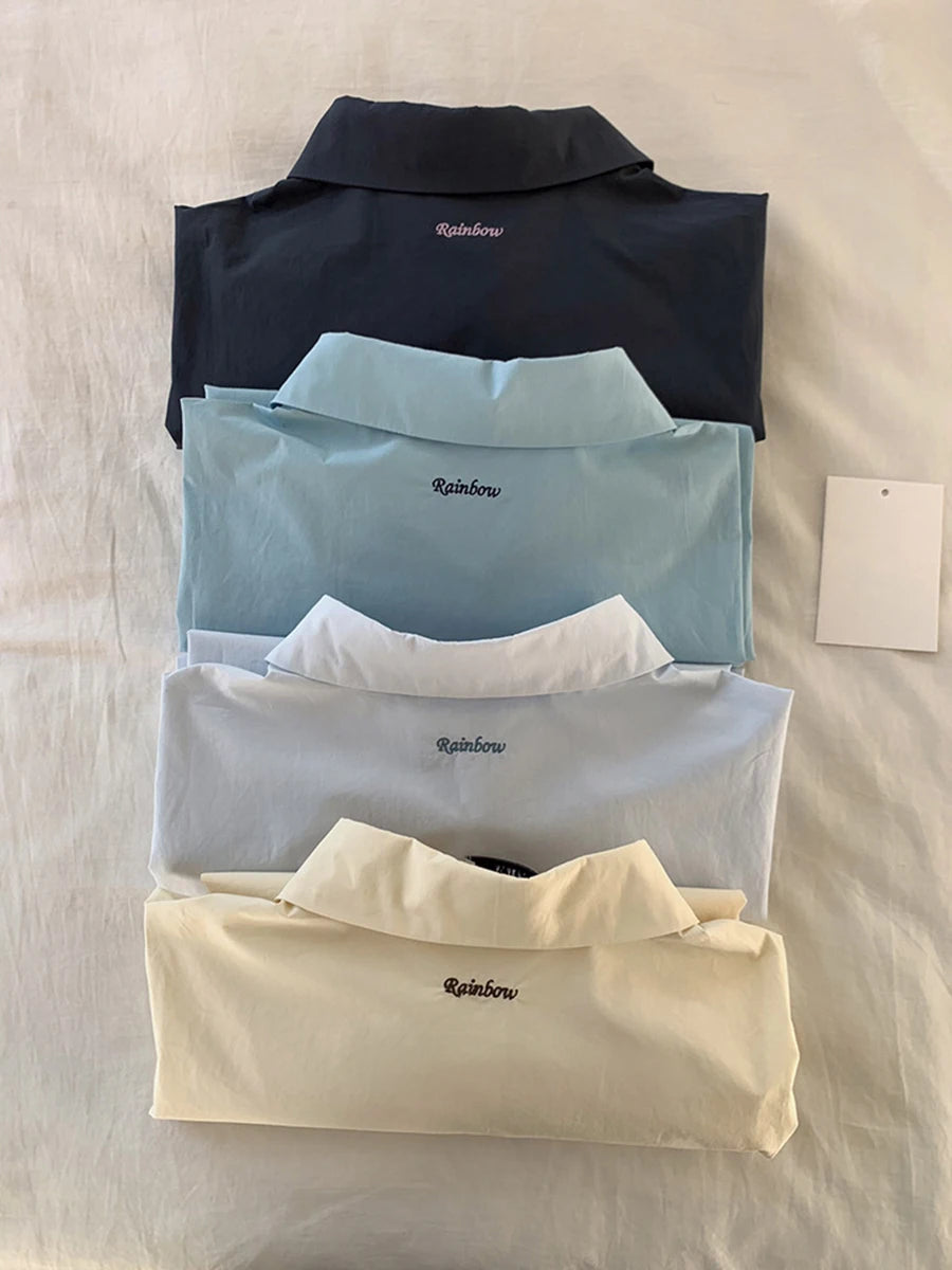 Basic Simple Buttons Blouse Tops Women New Streetwear Solid Turn-down Collar Long Sleeve Tee Sweet Chic Elegant T-shirts Y2K Top