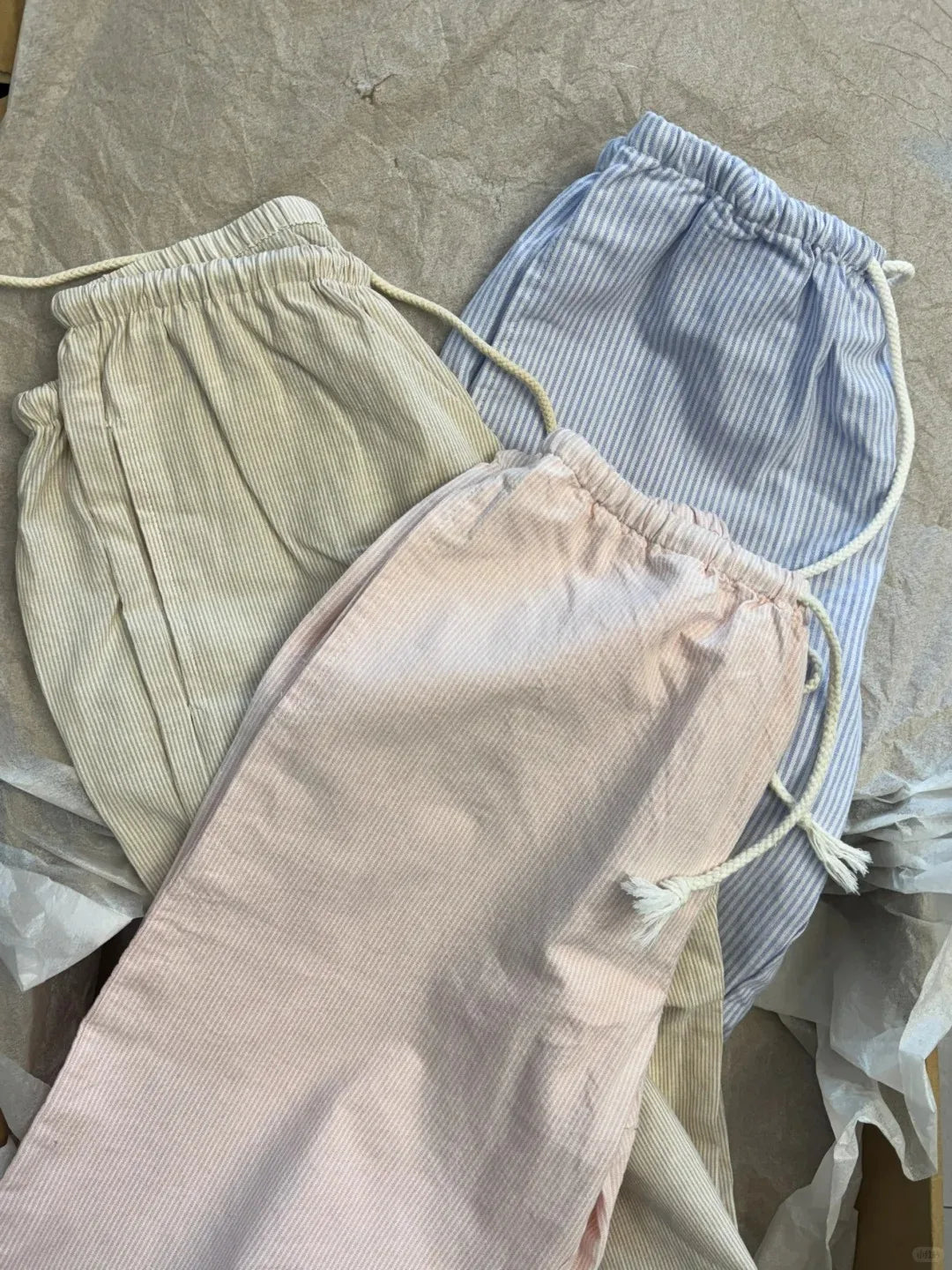 Striped Drawstring Wide Leg Pants Female Cotton Casual Home High Waist Sport Pants Simple Streetwear Loose Y2K Trousers