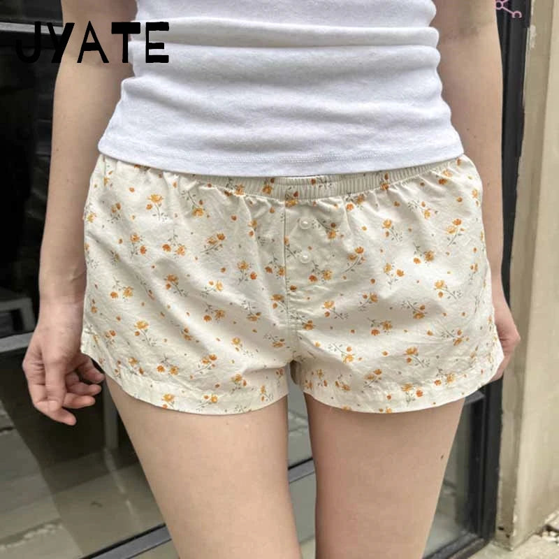 Sweet Pink Striped Button Short Pants Women Summer Cotton Loose Casual Elastic High Waist Home Underwear Cute Vintage Y2K Shorts
