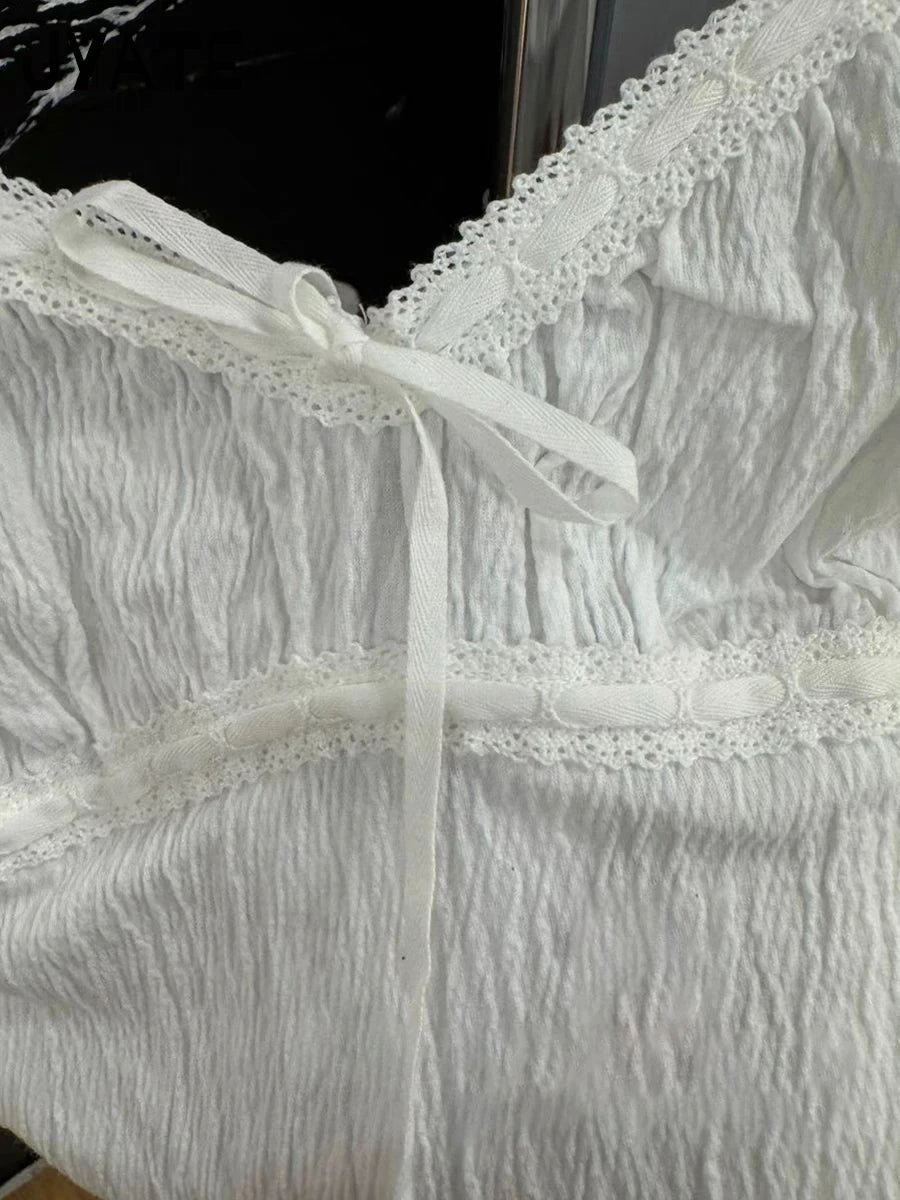 Sweet Texture Lace-up White V-neck Camisole Women New Slim Casual Lace Trim Sleeveless Vests Vintage Chic Preppy Style Crop Tops