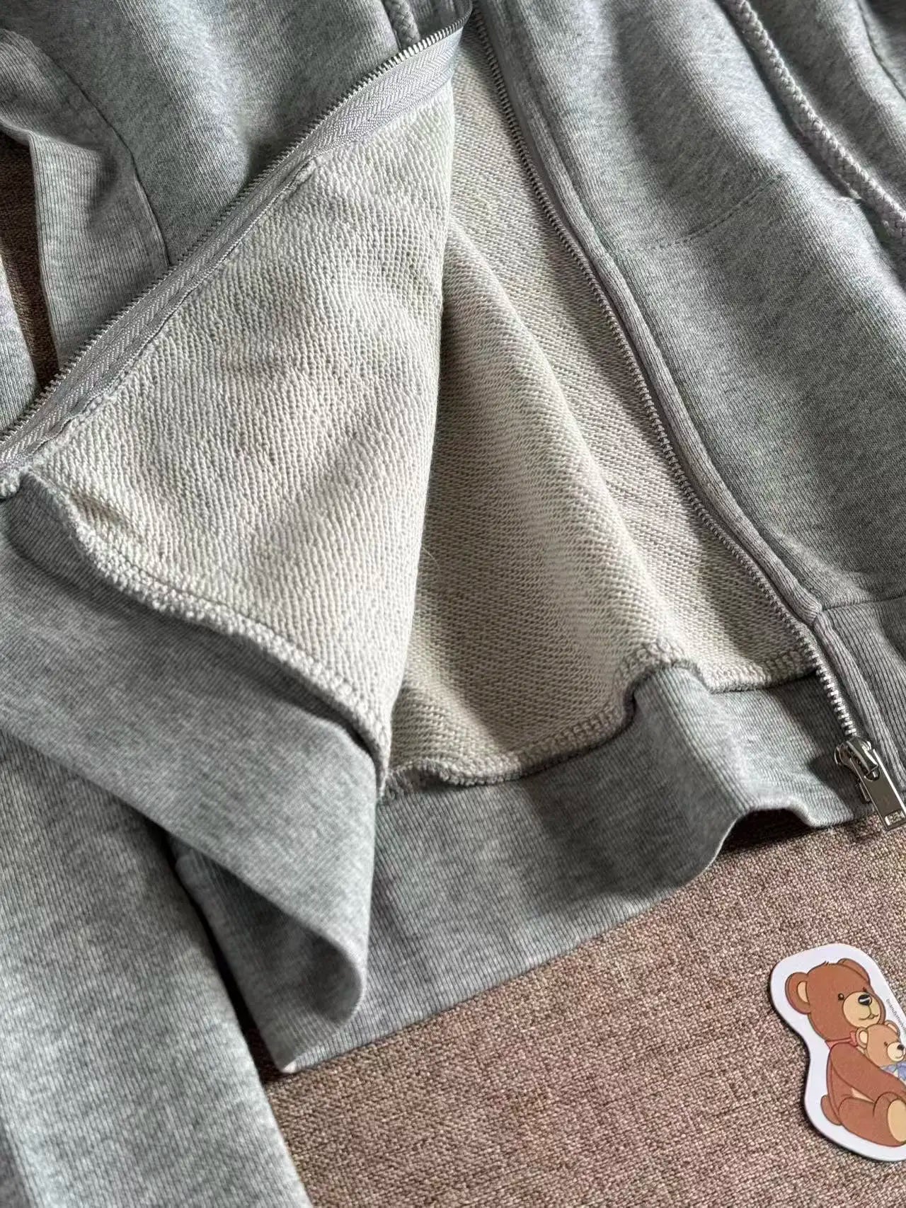 Gray Slim Pockets Zipper Hoodies Women Autumn Casual Drawstring Hoodie Tops Vintage Sweet Preppy Style Slim Y2K Sweatshirts Coat