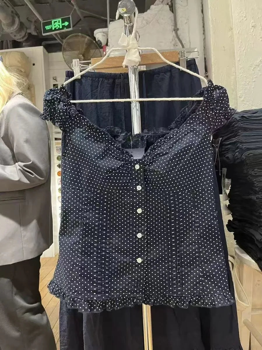 Red Floral Folds Buttons Blouse Vests Women New Casual Single Breasted Ruffle Sleeveless Tank Tops Sweet Cute Elegant Camis OOTD
