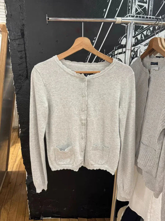 Gray Pockets Knitted Sweater Cardigan Women Autumn Cotton Round Neck Long Sleeve Sweaters Sweet Preppy Style Knitwear Y2K Tops