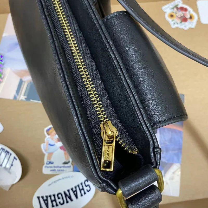 Black Simple Pocket Pu Shoulder Bag Four Season High Quality Ladies Crossbody Bags School Style All-match Vintage Handbags Y2K
