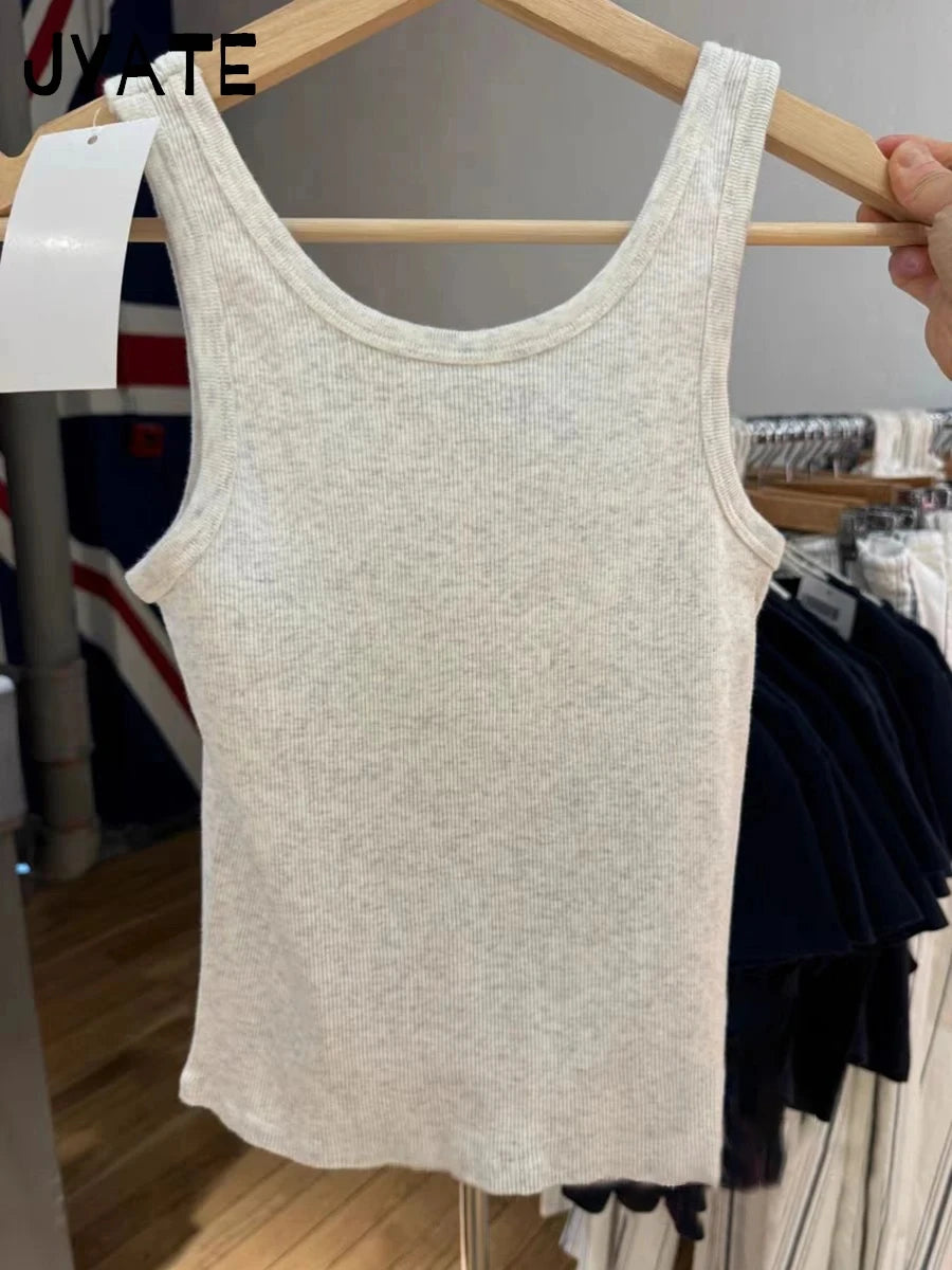 Fashion NO 18 Print Gray Tank Tops Women New Cotton Simple U-neck Preppy Style Sleeveless Vests Vintage Chic Casual Camisole Y2K