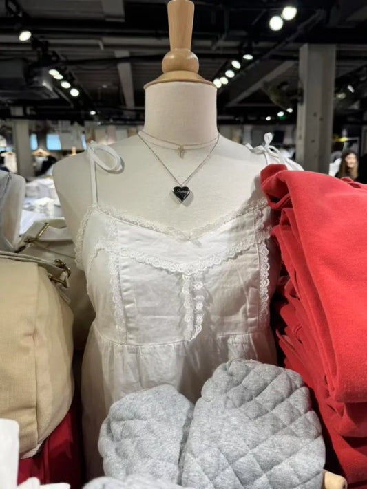 Sweet White Lace Trim Tank Tops Women Summer New Casual V-neck Lace-up Sleeveless Camisole Female Cute Preppy Style Vest Y2K Top