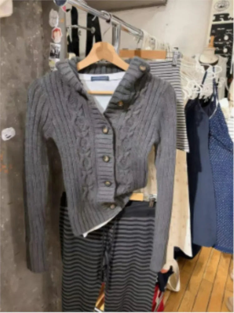 Twisted Flower Sweater Cardigan Women Spring Stand Collar Single Breasted Long Sleeve Sweaters Casual Preppy Style Jumper Coat