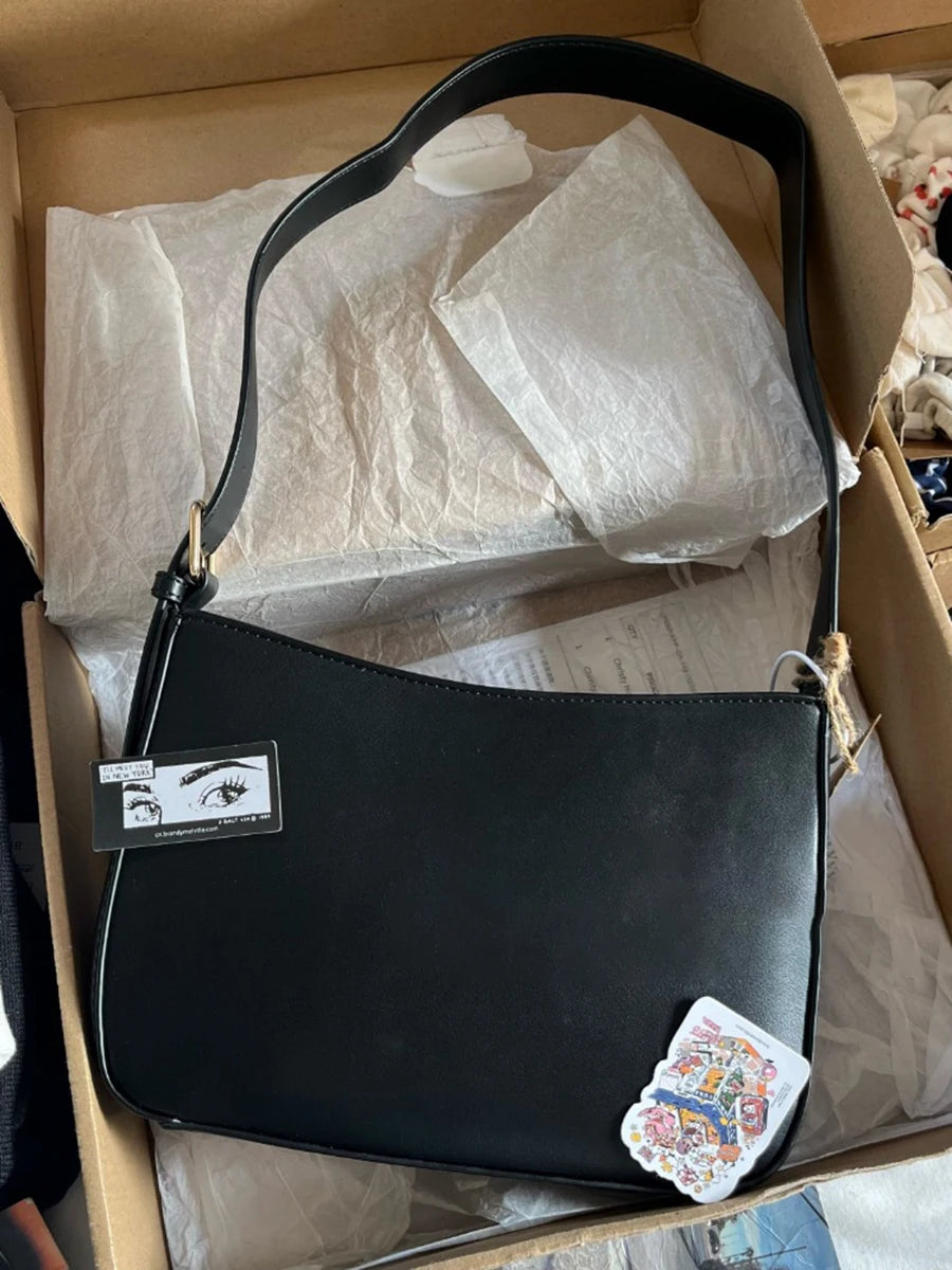 Black Simple Pocket Pu Shoulder Bag Four Season High Quality Ladies Crossbody Bags School Style All-match Vintage Handbags Y2K