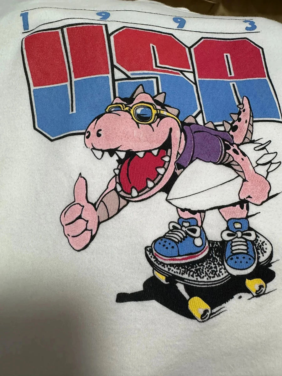 Dinosaur Print Slim T-shirts Women New Cotton Soft Chic O-neck Casual Short Sleeve Tees Harajuku Vintage Cartoon T-shirt Y2K New