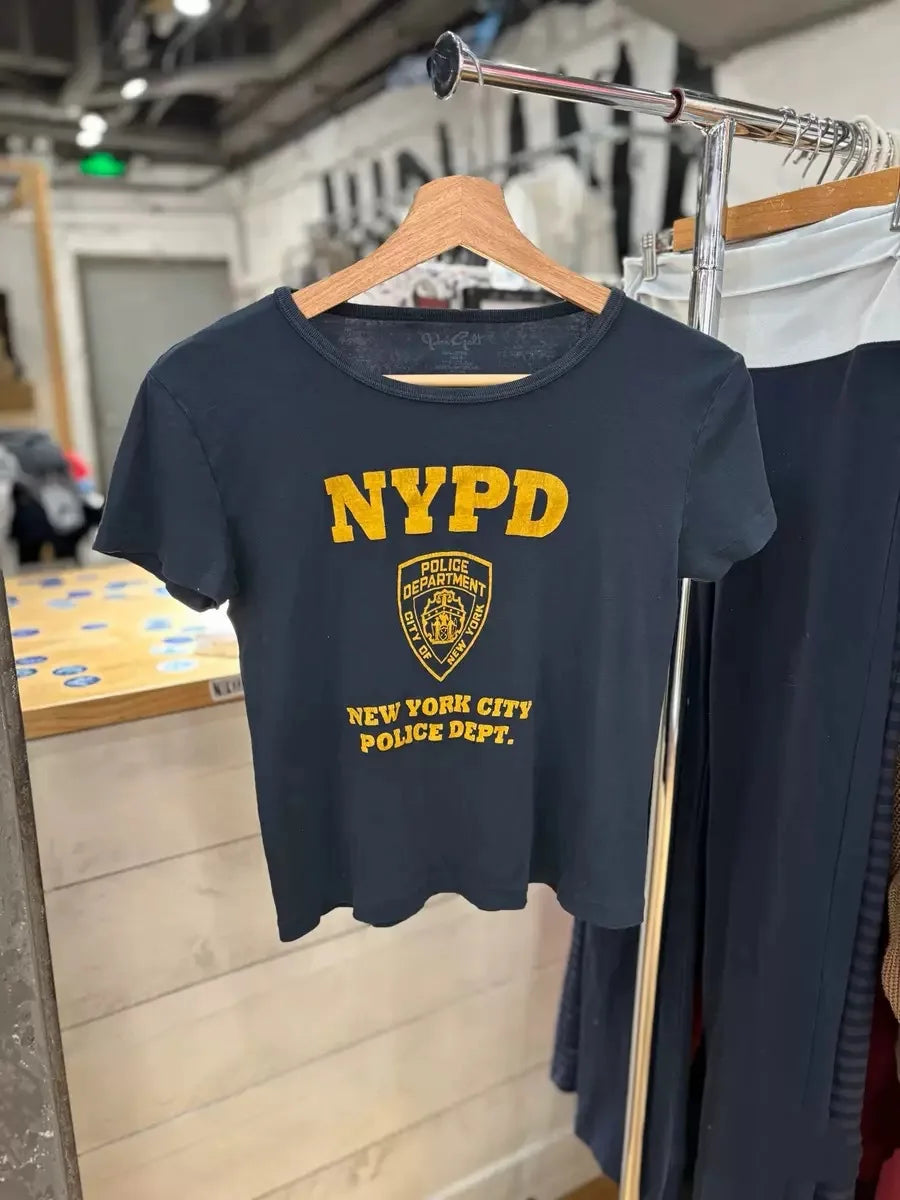 NYPD Print O-neck T-shirts Women Summer Casual Streetwear Cotton Slim Short Sleeve Tees Female Vintage Chic Preppy Style Tshirts