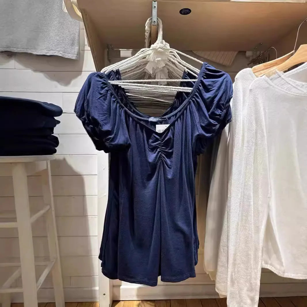 Floral Print Slim V-neck T-shirts Women Bow Sexy Folds Lace Trim Cotton Short Sleeve Tee Shirt Sweet Preppy Style Solid Crop Top
