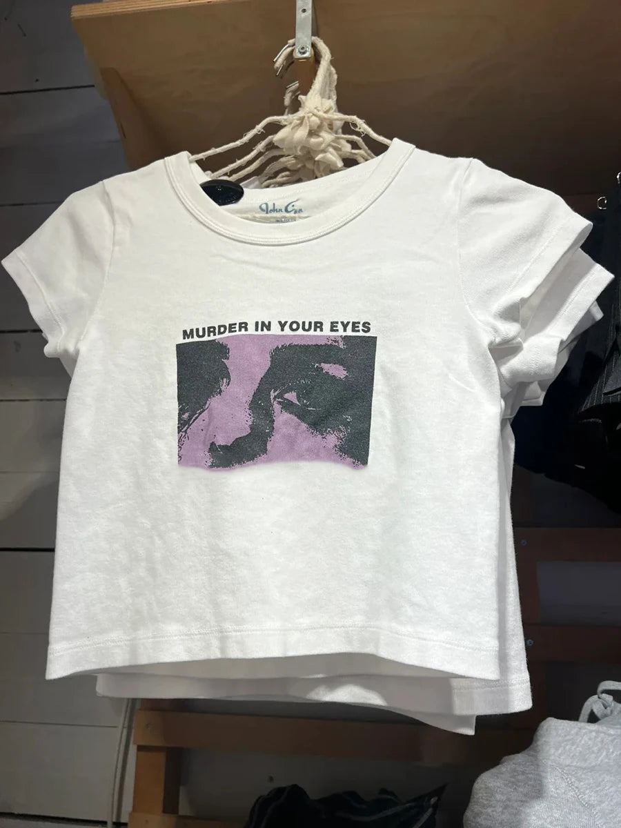 Y2k Graphic Print Slim Crop Tops Women Streetwear O-neck Short Sleeve Cotton Tees Female Summer Vintage Preppy Style Tshirt