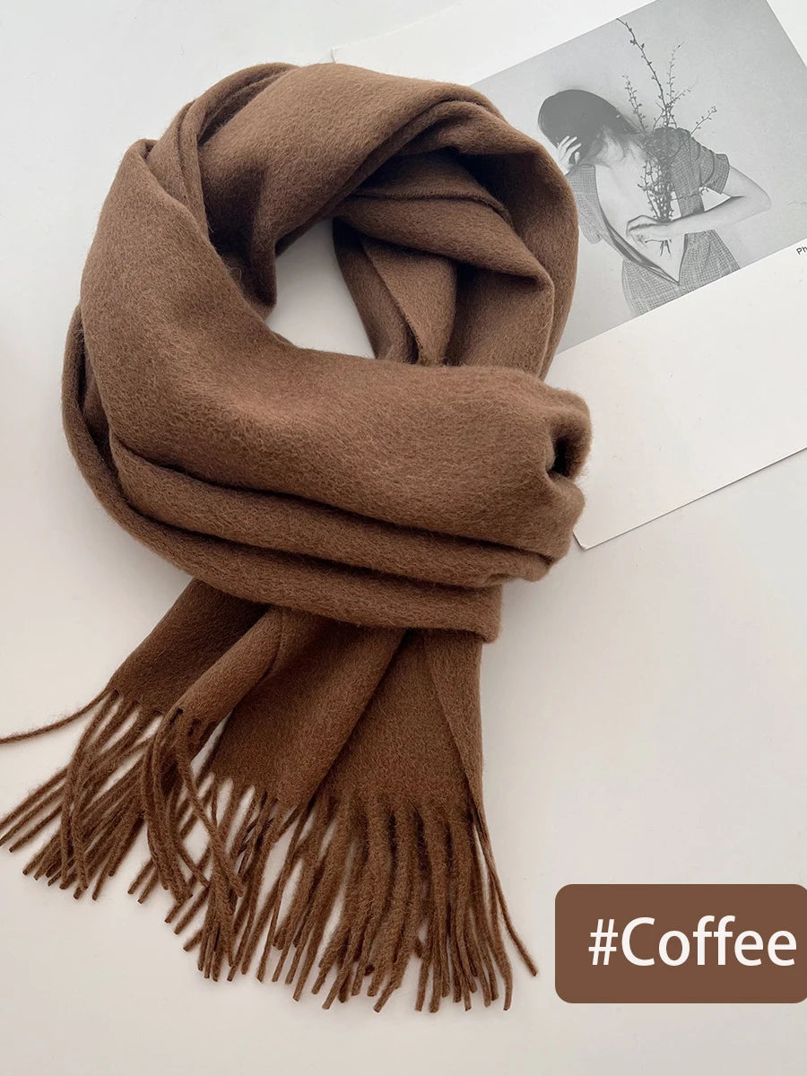 New Solid Tassel Knitted Scarf Women Winter/fall Unisex Warm Wool Long Size Vintage Casual All-match Preppy Style Scarves Y2K