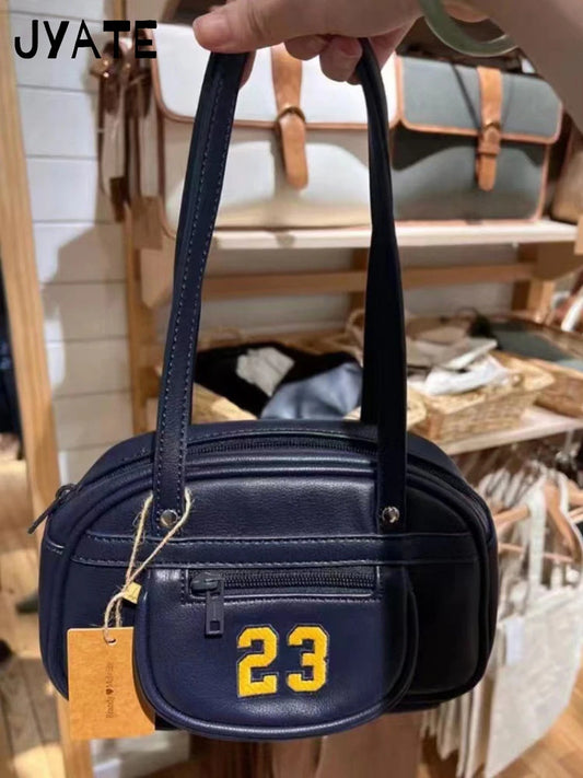 Fashion 23 Embroidery Navy Shoulder Bag Preppy Style High Zipper High Quality Ladies Bags New Vintage Street Chic Handbags Y2K