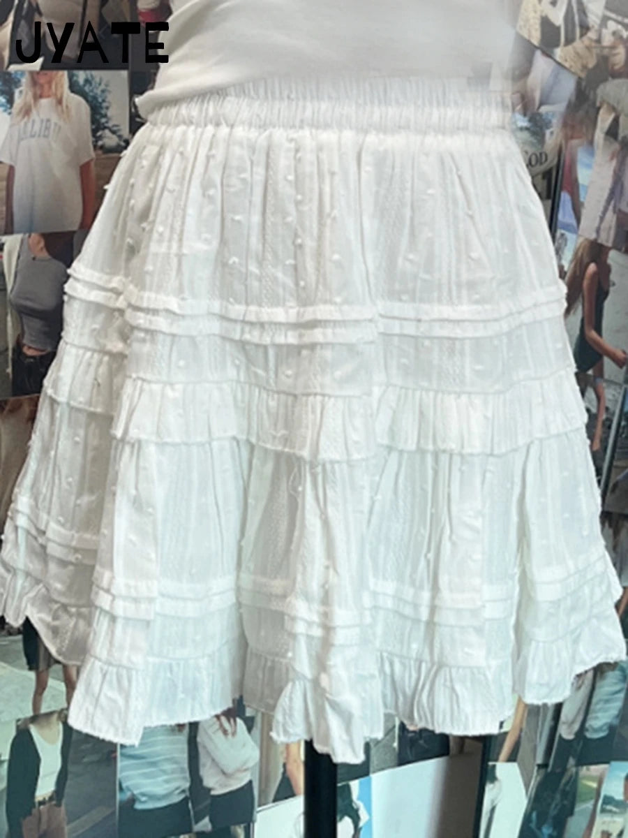 Purple Ruffle Cotton Mini Skirt Women Summer Casual Streetwear High Waist A-line Short Faldas Sweet Vintage Cute Y2K Skirts New