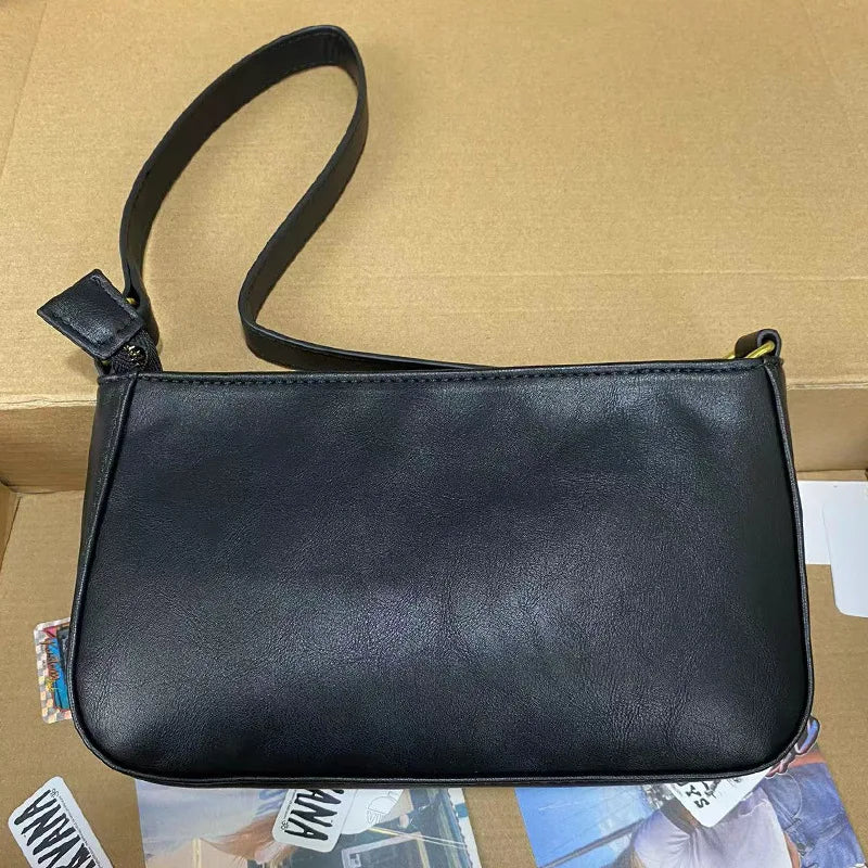 Black Simple Pocket Pu Shoulder Bag Four Season High Quality Ladies Crossbody Bags School Style All-match Vintage Handbags Y2K