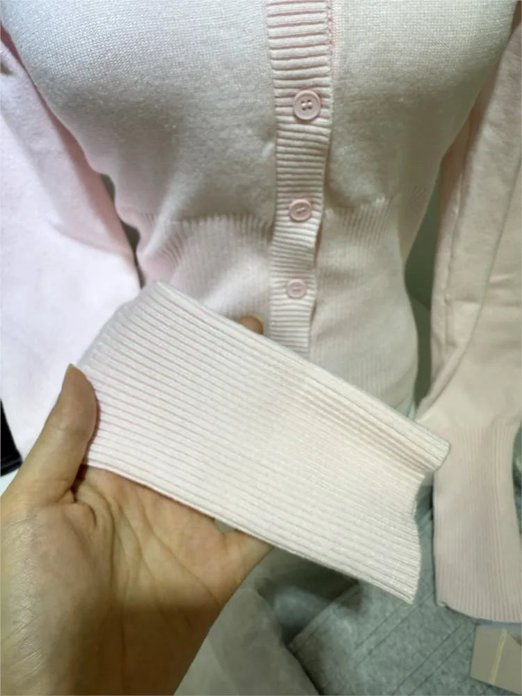 Pink Long Sleeve Knitted Cardigan Women Spring Simple Button Casual Jumper Shoujo Clothes Sweet Cute Preppy Style Sweater Top