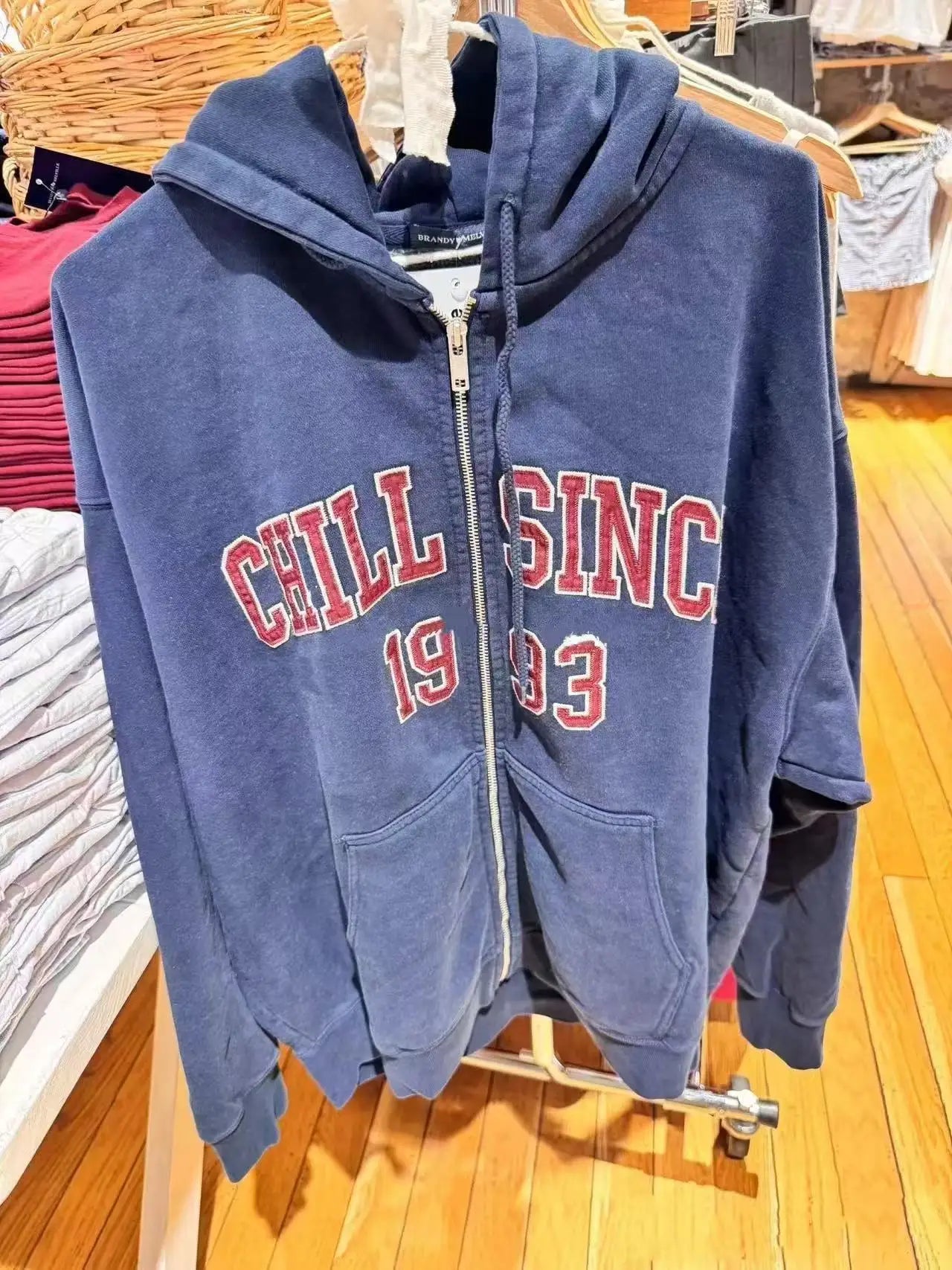 Simple Blue Cotton Oversized Hoodies Coat Women Autumn Casual Pocket Drawstring Zip-up Pullover Sweet Chic Vintage Sweatshirts