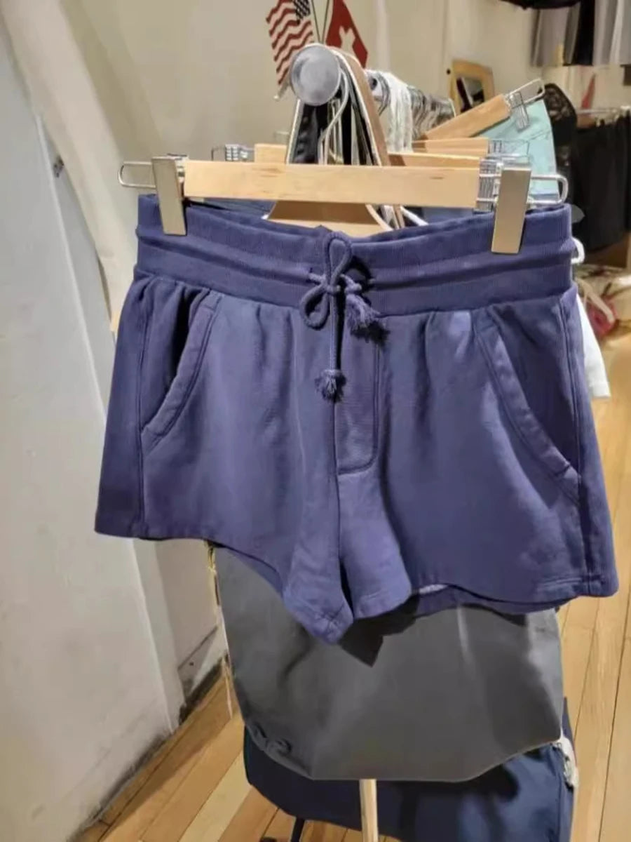 Solid Patchwork Sport Short Pant Women Casual Streetwear Loose Cotton Shorts Simple Preppy Style Bottom Clothes