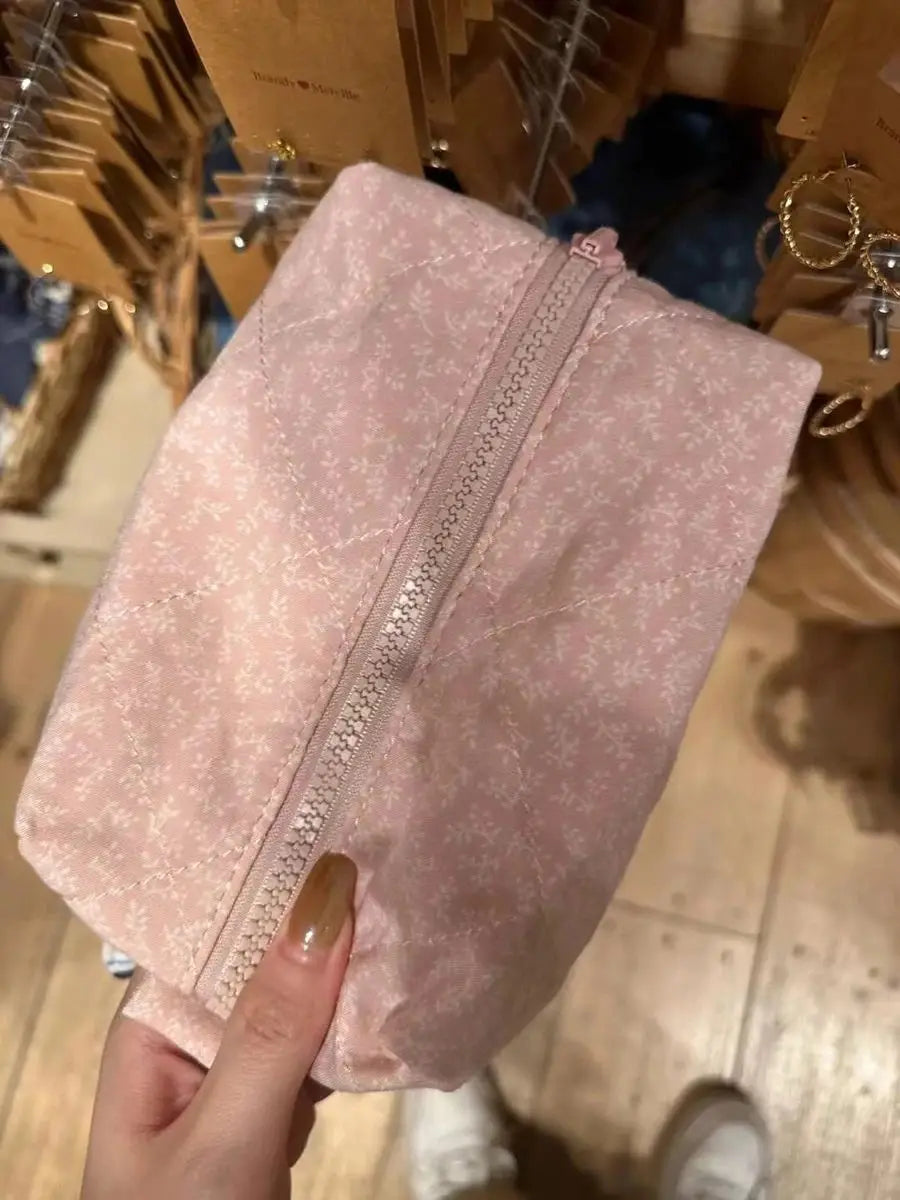 Sweet Floral Pink Chic Makeup Bag Women Zipper Student Pencil Bags Female Vintage High Quality Preppy Style Cute Mini Bags Y2K