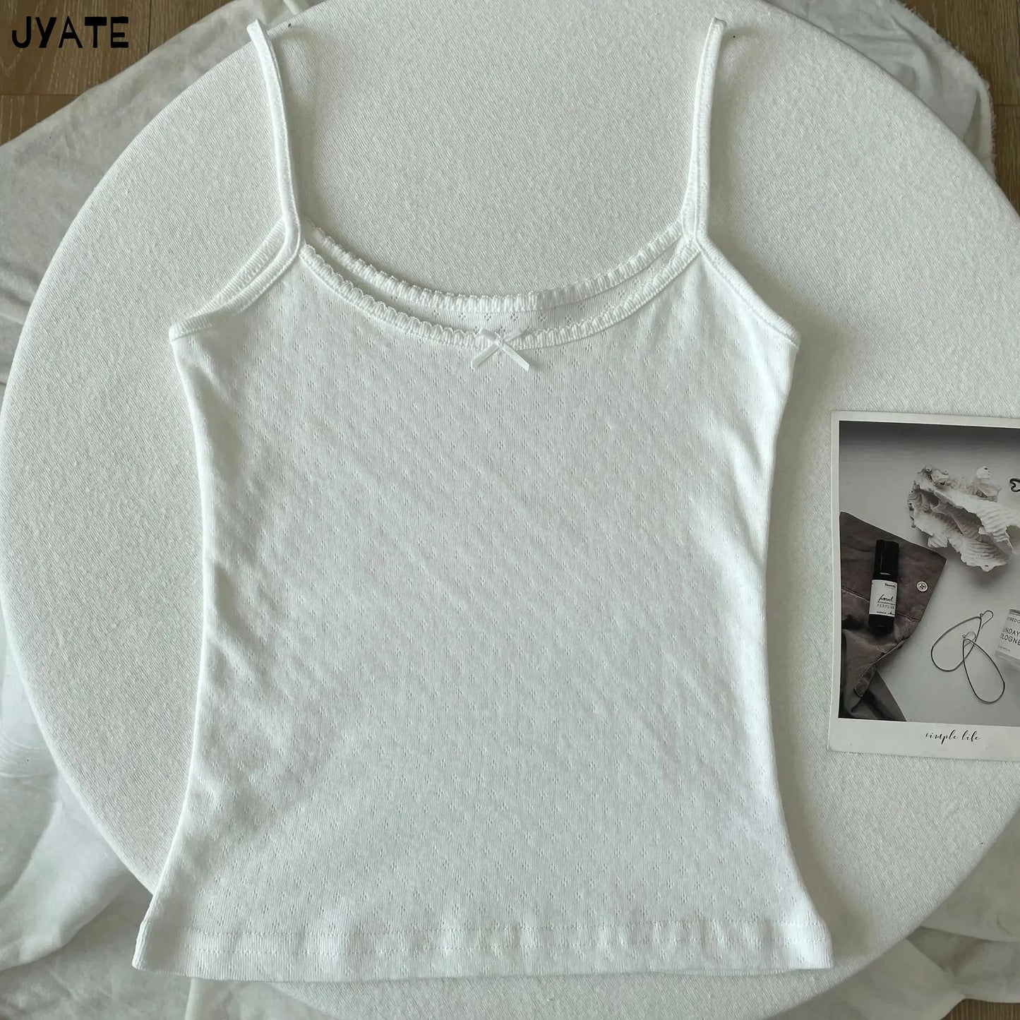 Lace Trim Floral Eyelet Tank Tops Women New Summer Cotton Bow Slim Preppy Style Cropped Vests Sweet Vintage Chic Camisole Y2K