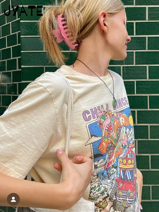 American Cartoon Print Loose T-shirts Women Summer New O-neck Cotton Casual Cute Short Sleeve Tee Harajuku Vintage Chic Tops Y2K