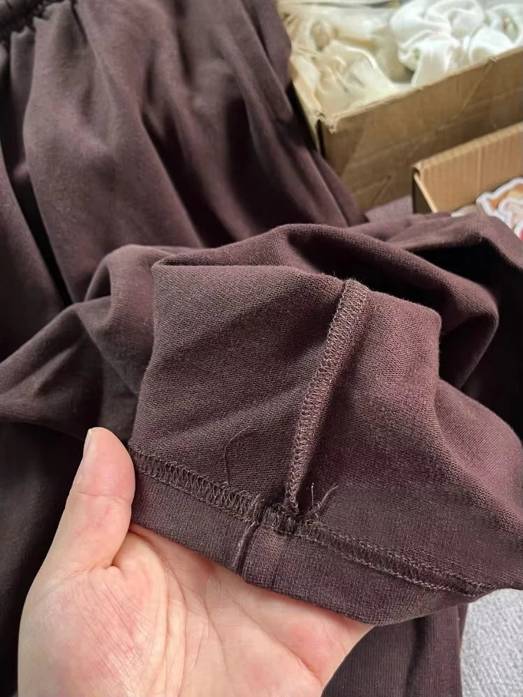 Retro Brown Drawstring Trousers Women Casual Cotton Soft High Waist  Straight Sweatpants Vintage Sweet Sport Long Pants Y2K New