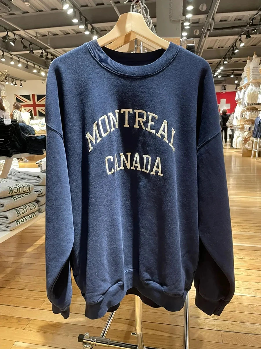 Streetwear Letter Embroidery Sweatshirt Women Loose O-neck Cotton Long Sleeve Hoodie Vintage American Oversized Sweatshirts Tops