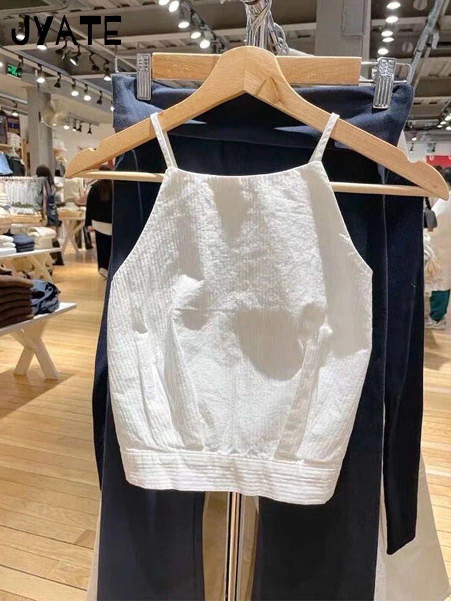Simple White Back Cross Shoulder Strap Camisole Women New Cotton Elastic Casual Cropped Vests Vintage Sweet Cute Tank Tops Y2K
