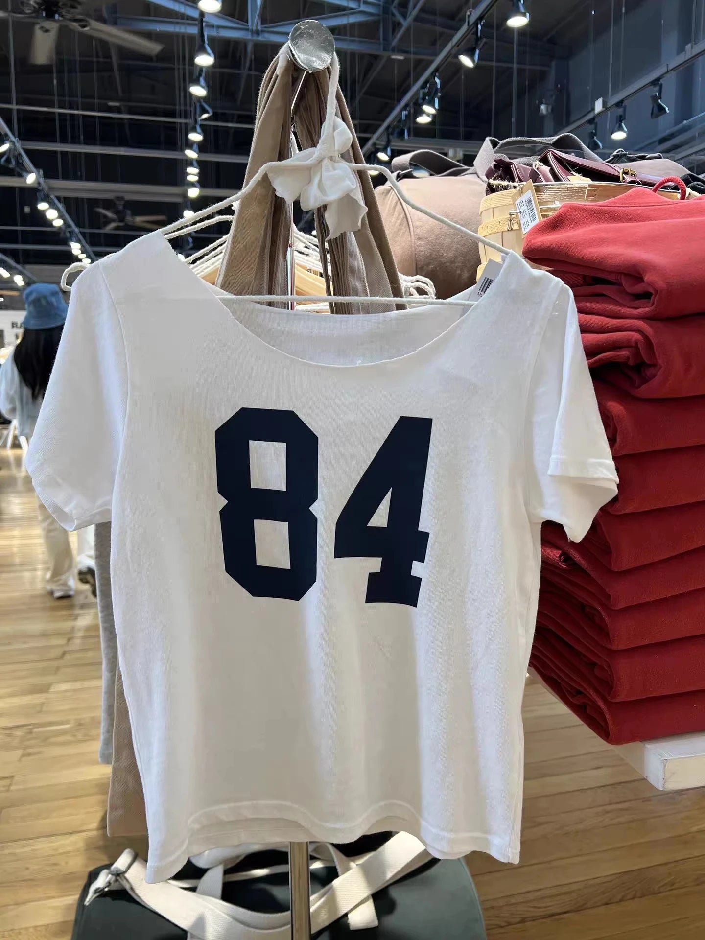 84 Print White Crop Top for Woman Summer Chic Slash Neck Raw Hem Cotton T-shirts Female Fashion Streetwear Short Tee Tops y2k