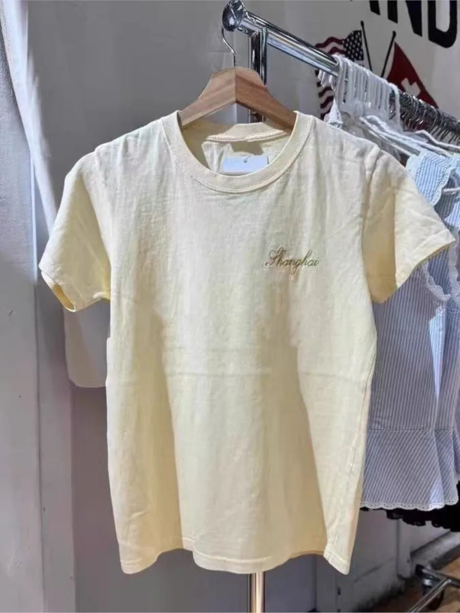 Letter Embroidery O-neck T-shirts Women Summer New Casual Streetwear Short Sleeve Tees Sweet OOTDS chic Simple Tshirt Y2K Tops