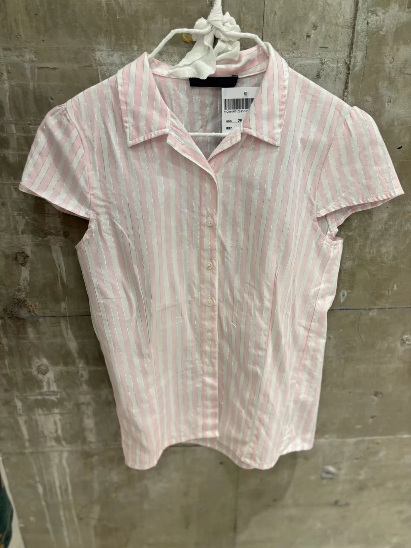 Pink Striped Blouse Women Summer Streetwear Silver Line Slim Short Sleeve Buttons T-shirts Sweet Cute Preppy Style Tshirt Y2K