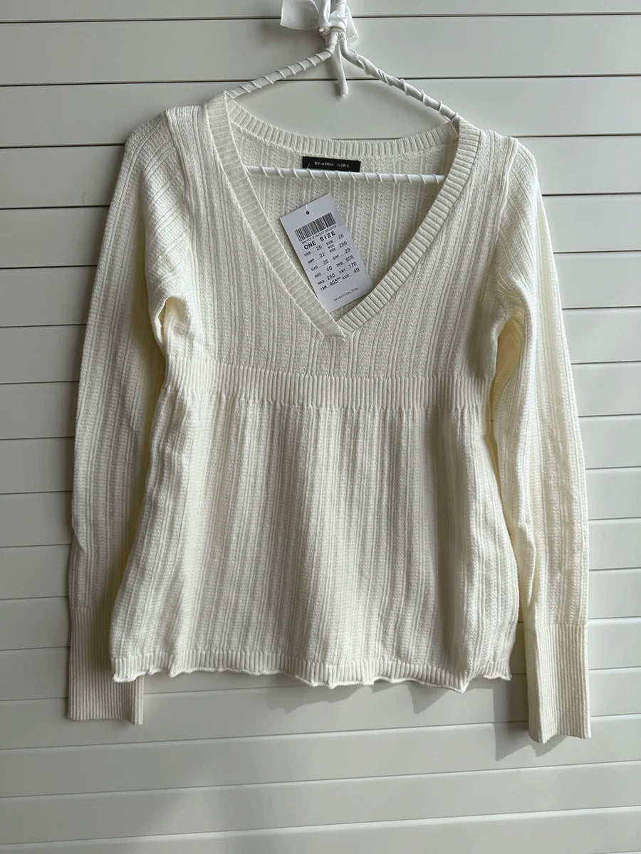 V-neck Knitted Tees Women Fashion Cotton Soft Gray Slim Long Sleeve T-shirt Sweet Cute Preppy Style T Shirt Y2K Sweater
