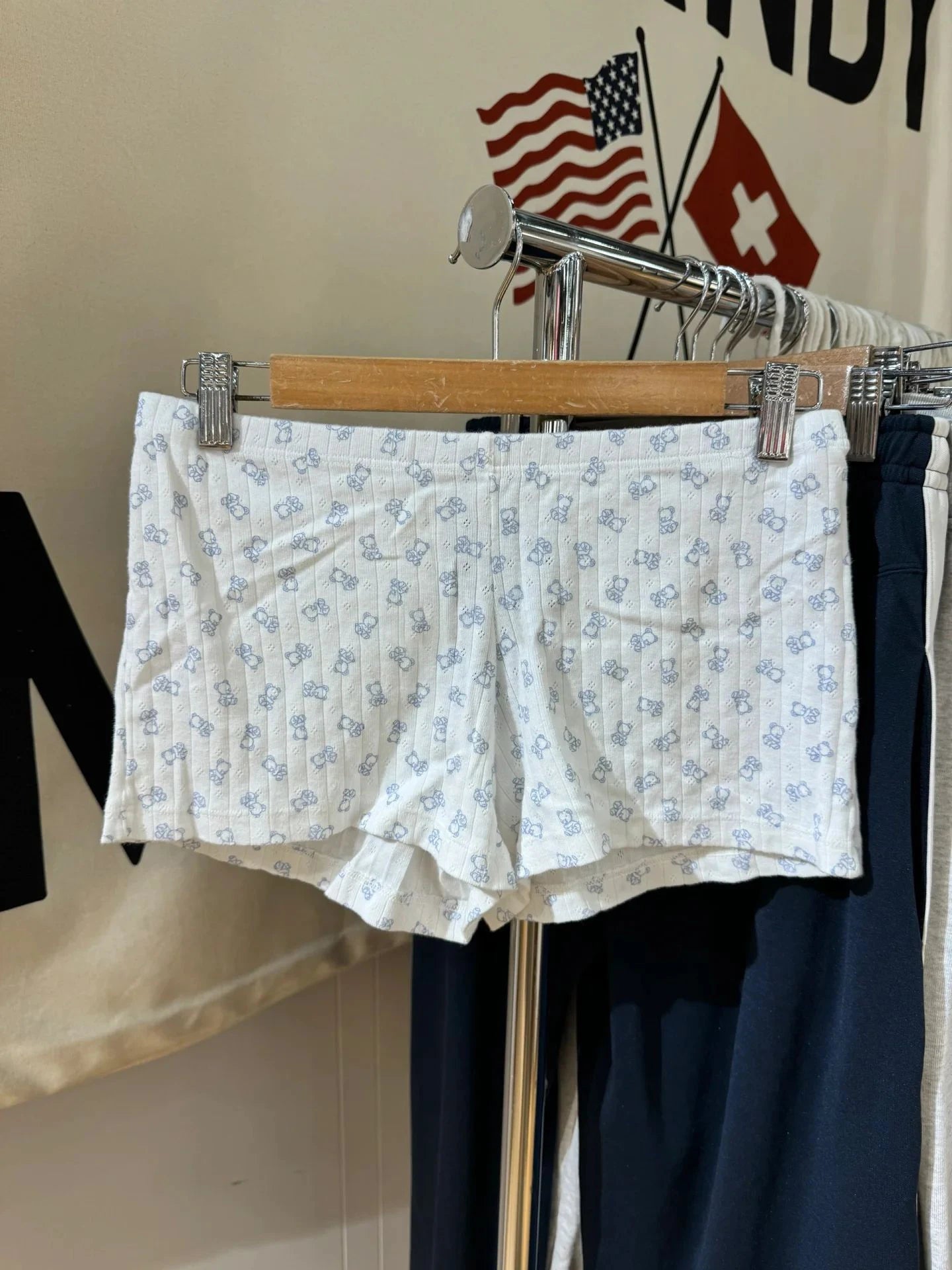 Cute Bear Bow Print Pajama Shorts Women Elastic High Waist Straight Short Pants Summer Sweet Home Underwear New Y2K Sweatshorts