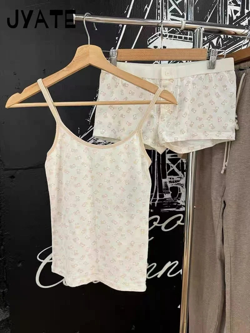 Cute Little Bear Print Slim Tank Tops Women New Casual Patchwork Sleeveless Vests Femme Streetwear Sweet Preppy Style Camisole
