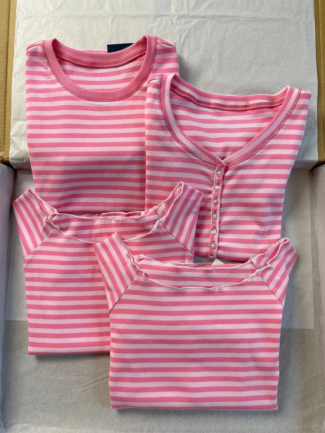 Pink Striped Slash Neck T-shirt Women Summer Casual Streetwear Slim Cotton Short Sleeve Tees Colthes Sweet Cute Simple Tops Y2K