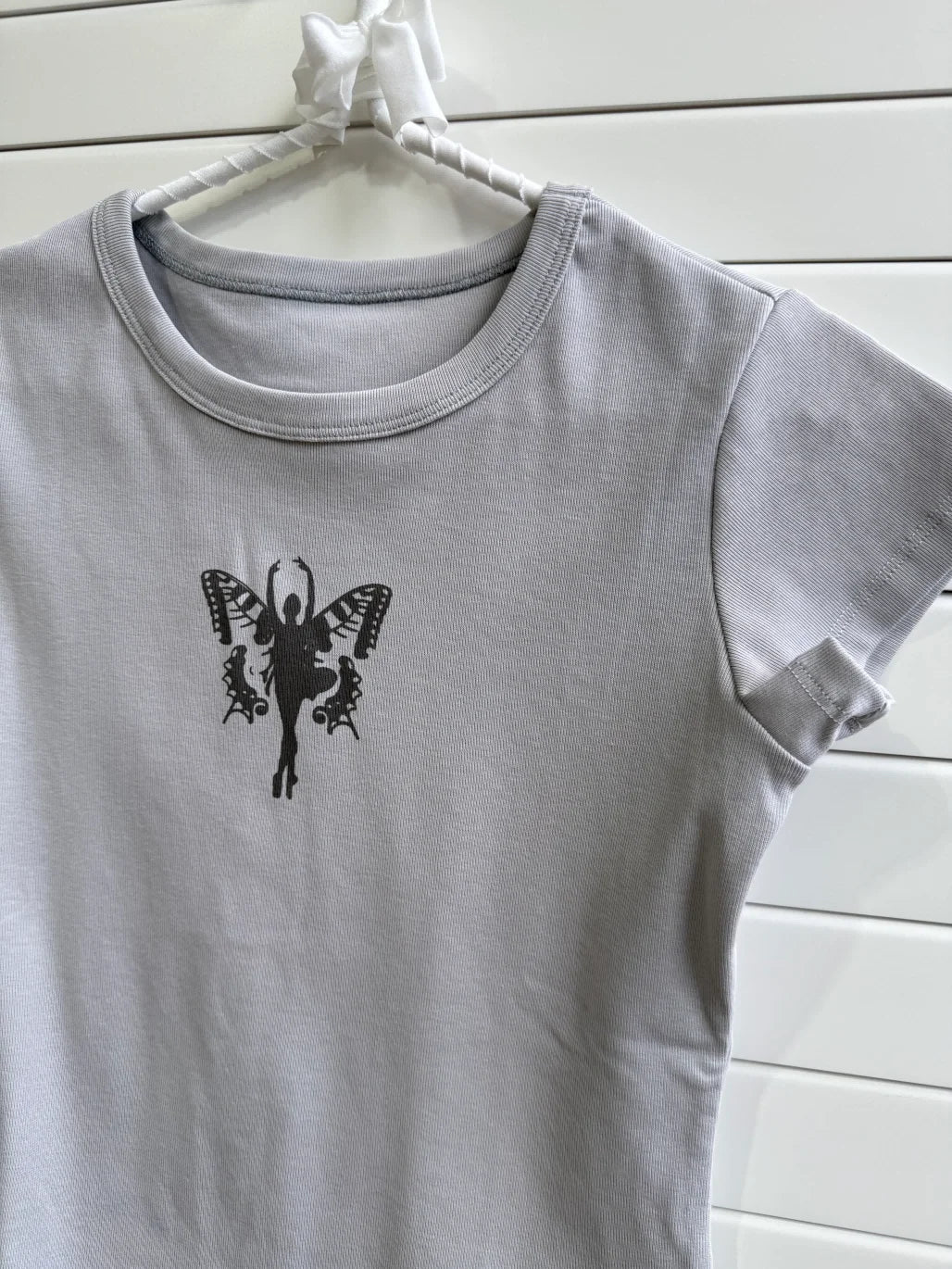 Butterfly Print Slim T-shirt Women Spring Round Neck Short Sleeve Cotton Tee Shirts Sweet American Chic Tshirts Tops Y2K