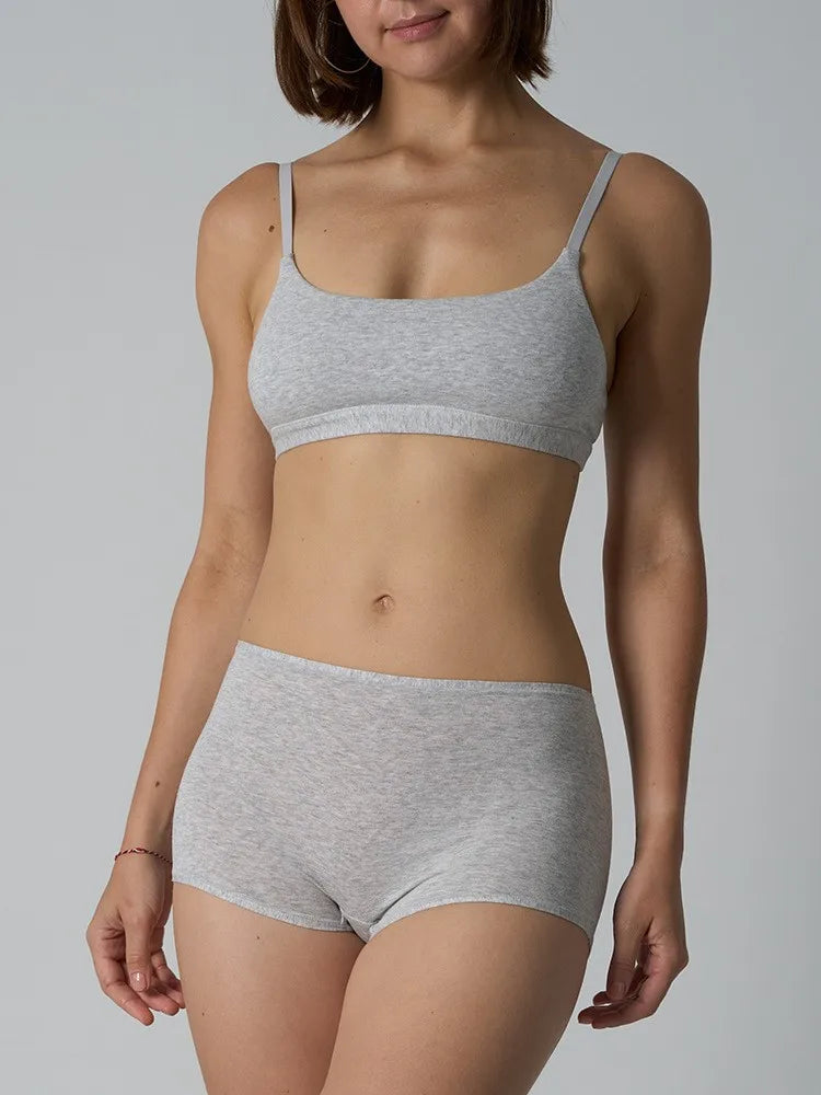 Simple High Elasticity Lingerie Sport Set Women Casual Cotton Adjustable-strap Seamless Bras+Low Waist Boxer Chic Briefs Sets
