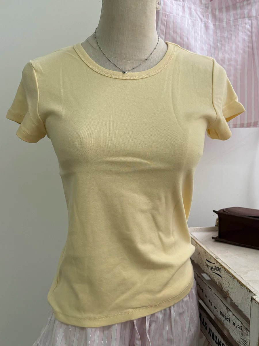 Sweet Gray Lace Trim V-neck Short Sleeve Tee Women New Cotton Casual Simple Slim Tops Clothes Vintage Basic Preppy Style T-shirt