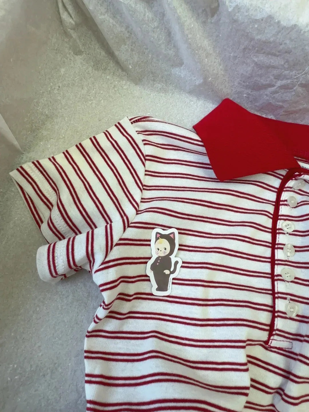 Sweet Red Striped Polo T-shirt Women Summer Casual Simple Cotton Turn Down Collar Short Sleeve Tees Preppy Style T Shirt Clothes