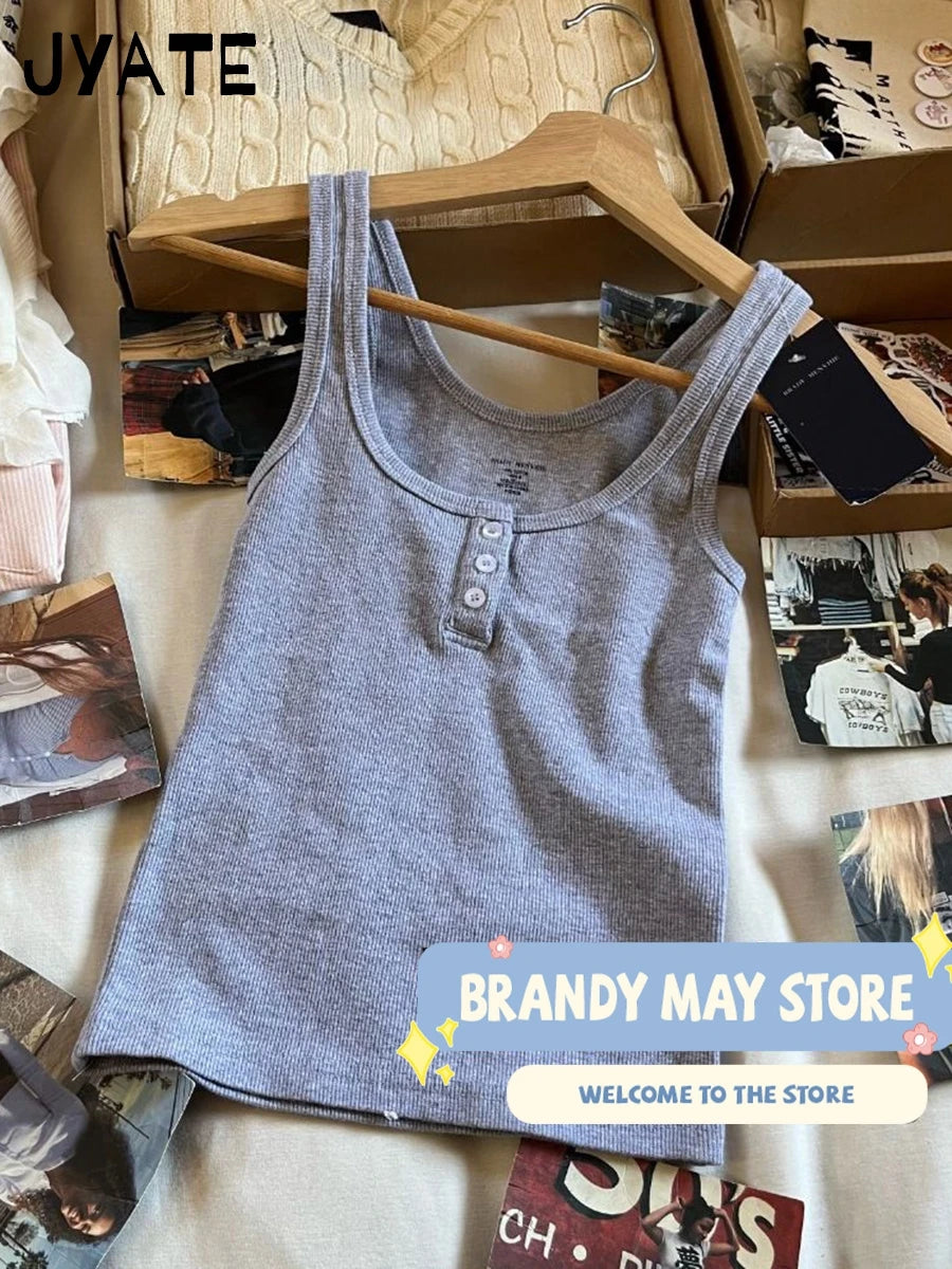 Sweet Pink Ribbed Cotton Tank Tops Women Summer New Casual Simple U Collar Slim Cropped Vests Vintage Chic Basic Camisole Y2K