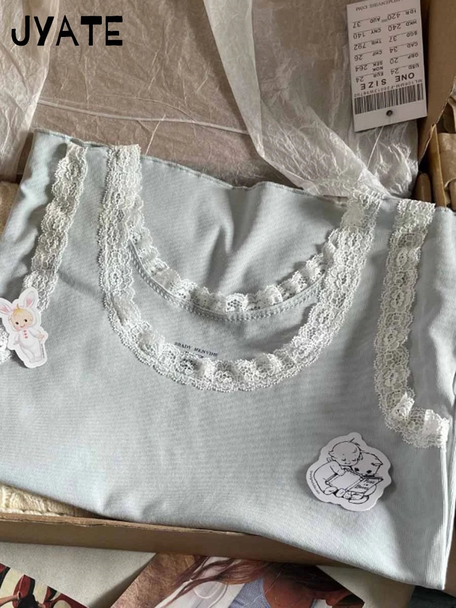 New Sweet Blue Lace Trim Tank Tops Women Summer Cotton Slim Sexy Simple Sleeveless Vests Harajuku Vintage Cute Camis Y2K Clothes