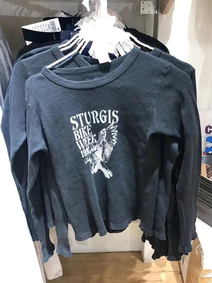 Letter Print O-neck Long Sleeve Tees Women Spring Casual Harajuku Cotton Slim T Shirt Top Vintage Preppy Style T-shirts Y2K New