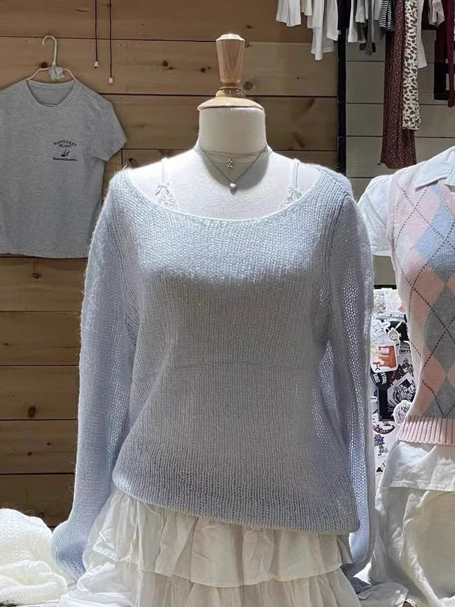 Striped Knitted Long Sleeve Woman Scoop Neck Cotton Thin Smock Autumn Casual Vintage Streetwear Tee Shirts Y2k Tops New Clothes