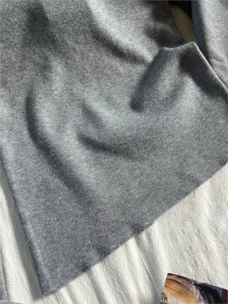 Gray Irregular Knit Long Sleeve T-shirt Women Autumn Fashion Slash Neck Sexy Cotton Slim Tee Sweet Preppy Style Knitwear Y2K Top