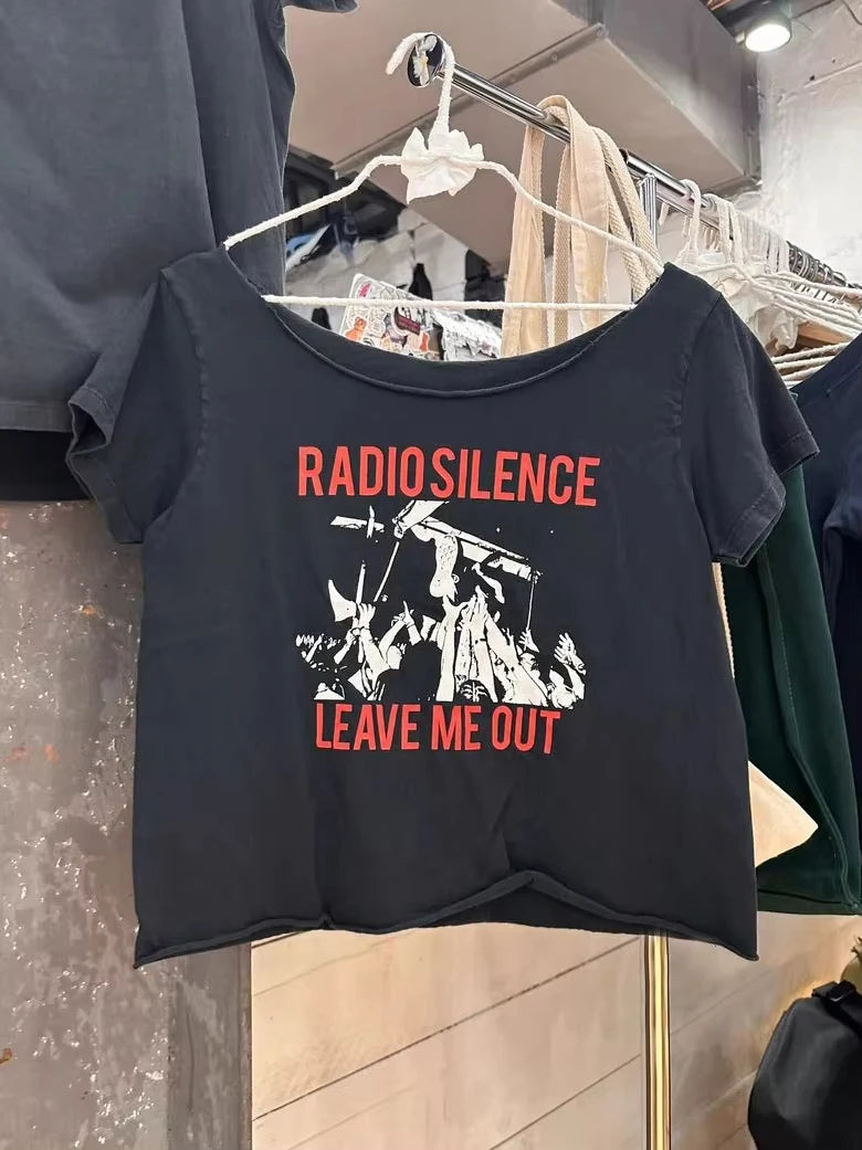 Letter Print Slash Neck T-shirts Women Simple All-match Cotton Raw Hem Short Sleeve Tees Female Vintage Sweet Y2K Crop Tops New
