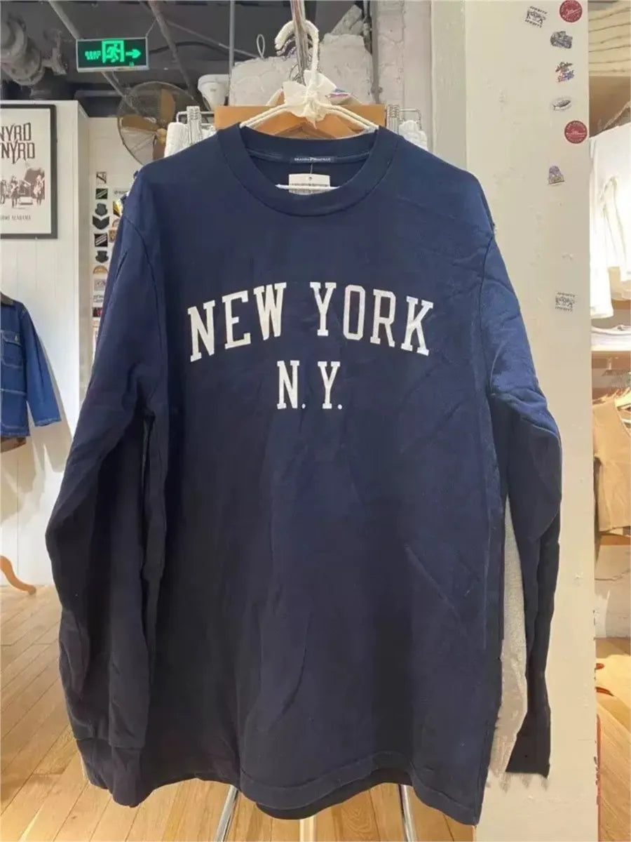 Vintage Letter Print Loose Long Sleeve Tee Women O-neck Cotton Casual Simple Tops Clothes Preppy Style Sweet Chic T-shirts Y2K
