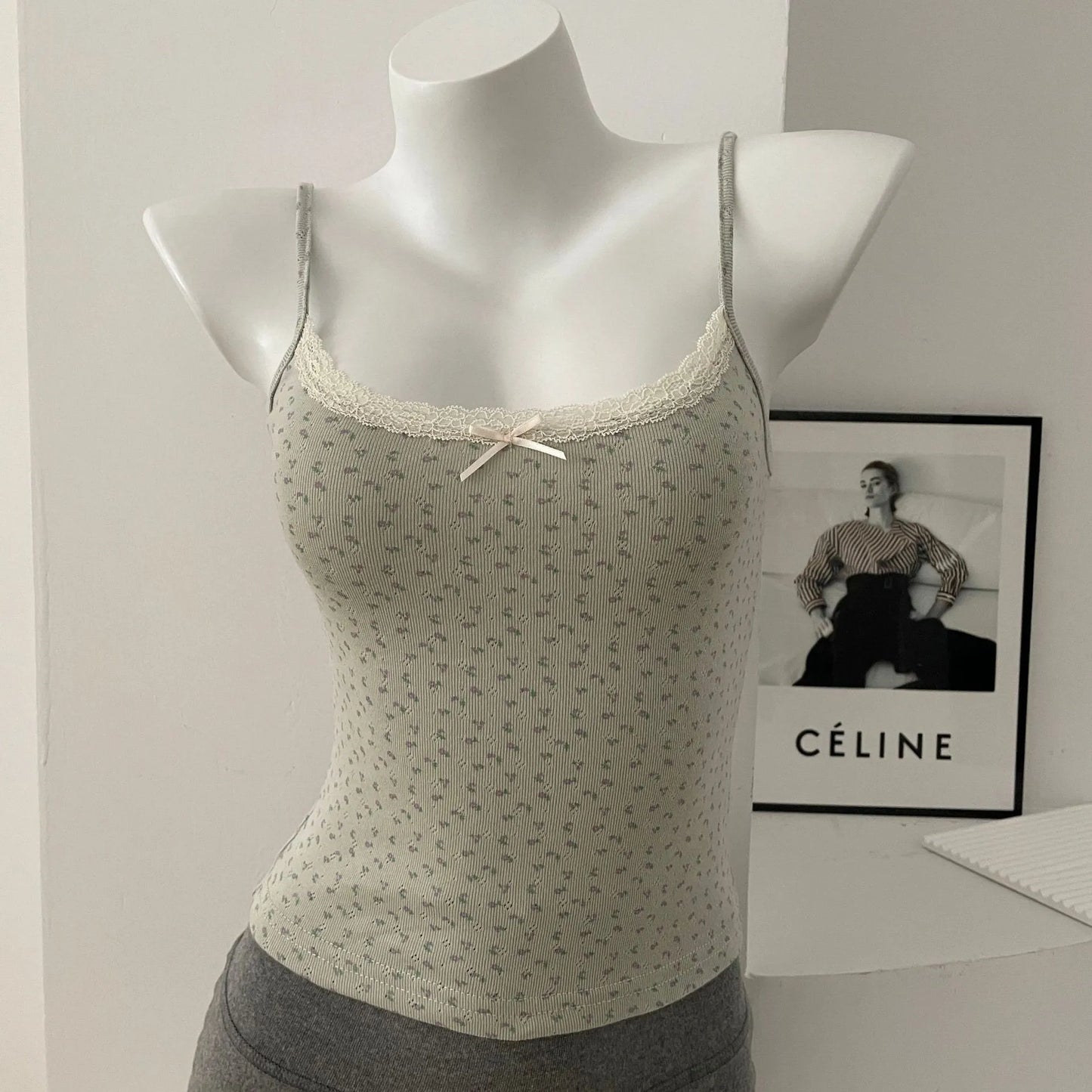 Sweet Floral Lace Trim Eyelet Tank Tops Women New Summer Cotton Bow Slim Preppy Style Cropped Vests Cute Preppy Style Chic Camis