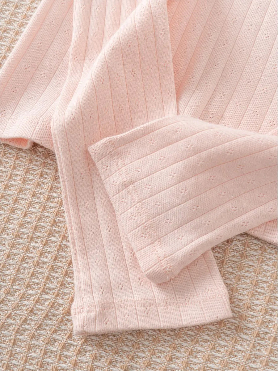 Sweet Pink Hollow Out Cute Cotton T-shirts Femme Button Casual Slim Long Sleeve Tees Women Basic Chic Vintage Tops Clothes Y2K